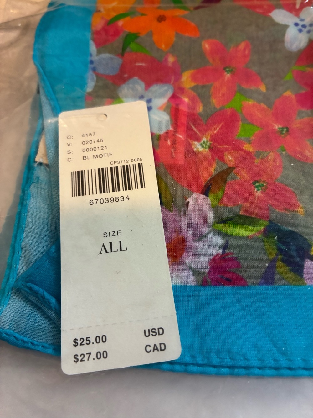 NWT Anthropologie Cotton Turquoise-Edge Multi-Colored Floral Bandana Scarf - Picture 4 of 7